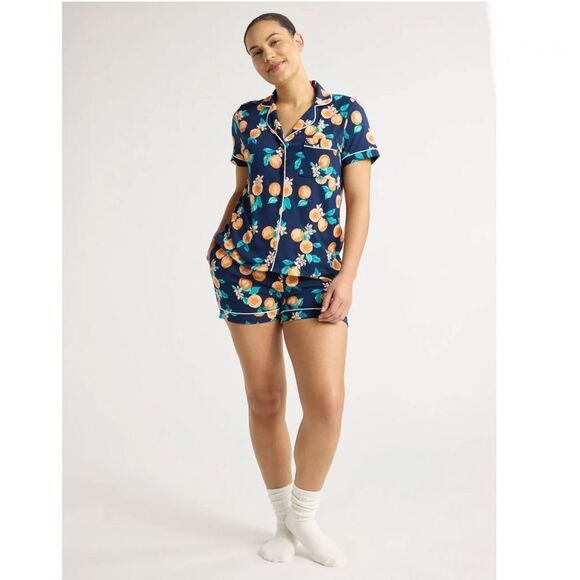 Dreamy Soft Short Sleeve Knit Notch Collar Top & Shorts Pajama 2-Pc Set Size 3X - Picture 7 of 8